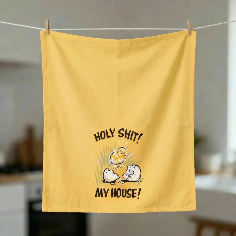 My House Kitchen Towel | Funny Easter Chick Dish Towel | Yellow Cotton Easter K